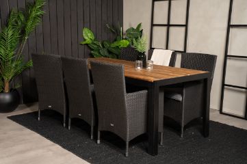 Imagine Masă de dining Bois 200*100cm - Picioare negre / Acacia + Scaun Malin cu pernă