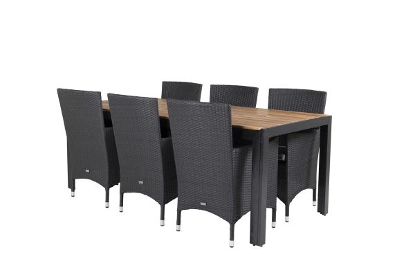 Imagine Masă de dining Bois 200*100cm - Picioare negre / Acacia + Scaun Malin cu pernă