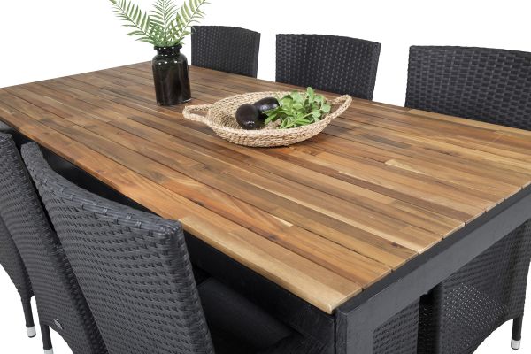 Imagine Masă de dining Bois 200*100cm - Picioare negre / Acacia + Scaun Malin cu pernă