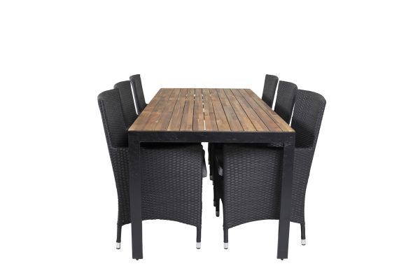 Imagine Masă de dining Bois 200*100cm - Picioare negre / Acacia + Scaun Malin cu pernă