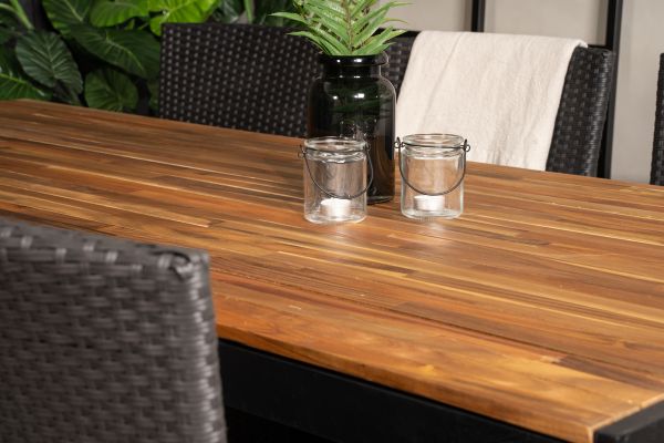 Imagine Masă de dining Bois 200*100cm - Picioare negre / Acacia + Scaun Malin cu pernă