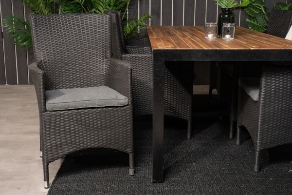 Imagine Masă de dining Bois 200*100cm - Picioare negre / Acacia + Scaun Malin cu pernă