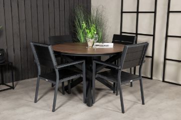 Imagine Llama Round Dining Table 120 - Black Alu / Brown HPL - Levels Chair (stackable) - Black Alu / Black Aintwood 4