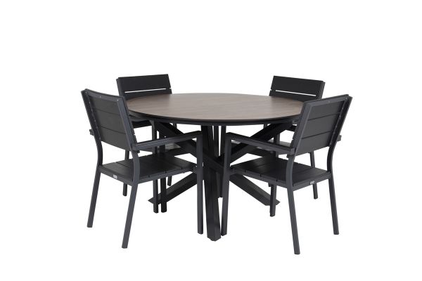 Imagine Llama Round Dining Table 120 - Black Alu / Brown HPL - Levels Chair (stackable) - Black Alu / Black Aintwood 4