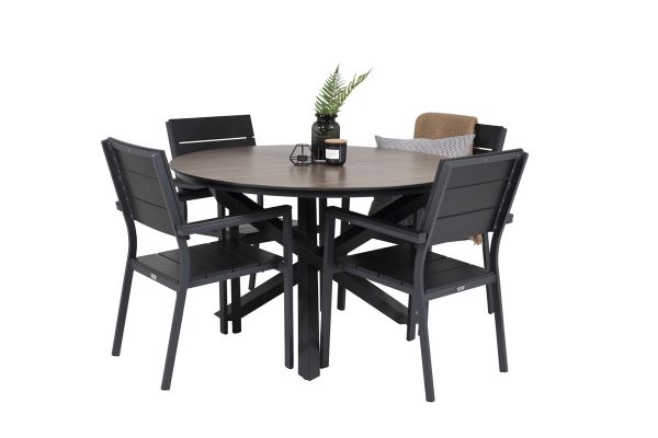 Imagine Llama Round Dining Table 120 - Black Alu / Brown HPL - Levels Chair (stackable) - Black Alu / Black Aintwood 4