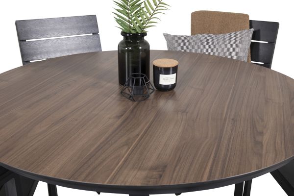 Imagine Llama Round Dining Table 120 - Black Alu / Brown HPL - Levels Chair (stackable) - Black Alu / Black Aintwood 4