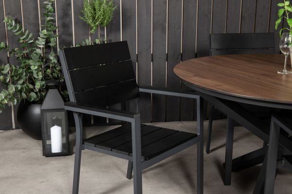 Imagine Llama Round Dining Table 120 - Black Alu / Brown HPL - Levels Chair (stackable) - Black Alu / Black Aintwood 4