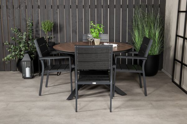 Imagine Llama Round Dining Table 120 - Black Alu / Brown HPL - Levels Chair (stackable) - Black Alu / Black Aintwood 4