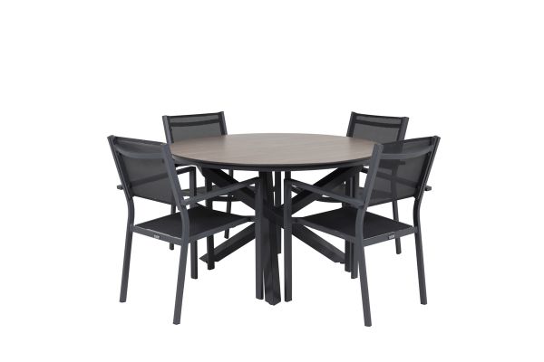 Imagine Masa de dining Llama Rotunda 120 - Alu Negru / HPL Maro - Scaun empilabil Copacabana - Negru/Negru 4