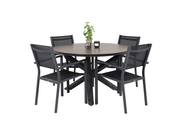 Imagine Masa de dining Llama Rotunda 120 - Alu Negru / HPL Maro - Scaun empilabil Copacabana - Negru/Negru 4