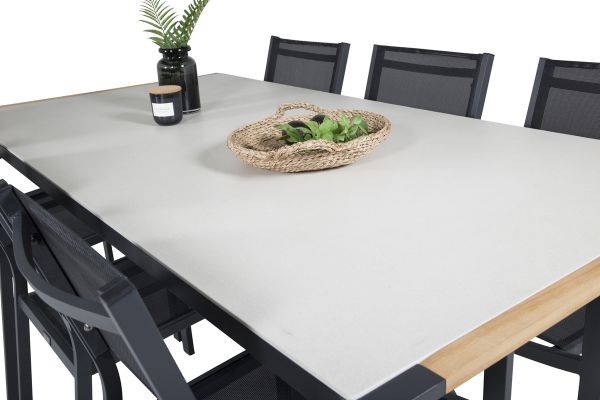 Imagine Masa de dining Texas 200*100 - Aluminiu Negru / Teak / Spray Gri de Piatră + Brațe Copacabana