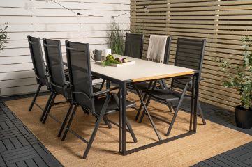 Imagine Masa de dining Texas 200*100 - Alu negru / Teak / Piatra spray gri+Break 5:poz Cha