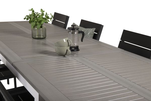 Imagine Masa de dining Albany 224/324*100 - Aluminiu alb / Aintwood gri + Scaun Levels (stivuibil)