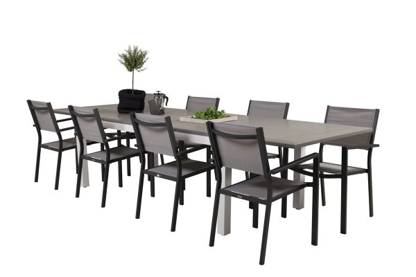 Imagine Vă rugăm să traduceți complet:
Masa de dining Albany 224/324*100 - Alu Alb / Gri Aintwood + Scaun cu brațe Copacabana