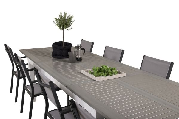 Imagine Vă rugăm să traduceți complet:
Masa de dining Albany 224/324*100 - Alu Alb / Gri Aintwood + Scaun cu brațe Copacabana