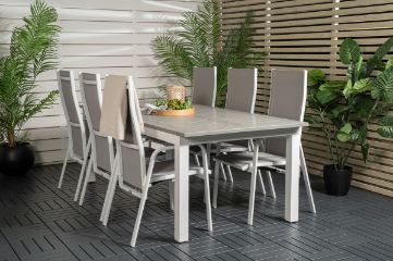 Imagine Albany Dining Table 224/324*100 - White Alu / Grey Aintwood+Copacabana Recliner Chair (stackable) - White Alu / Grey Textilene_6