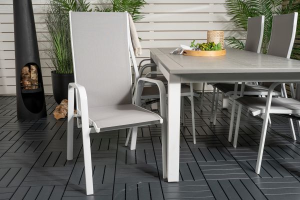 Imagine Albany Dining Table 224/324*100 - White Alu / Grey Aintwood+Copacabana Recliner Chair (stackable) - White Alu / Grey Textilene_6