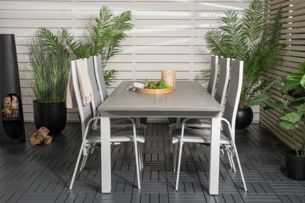 Imagine Albany Dining Table 224/324*100 - White Alu / Grey Aintwood+Copacabana Recliner Chair (stackable) - White Alu / Grey Textilene_6