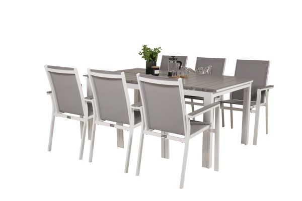 Imagine Masa de dining extensibila Levels 160/240*90 - Aluminiu alb / Gri Aintwood + Scaun de brat Parma (sta