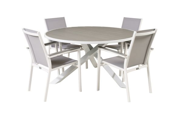 Imagine 
Masa de dining Parma ø140 - Aluminiu Alb / Aintwood Gri + Scaun Parma cu Brate (pliabil)