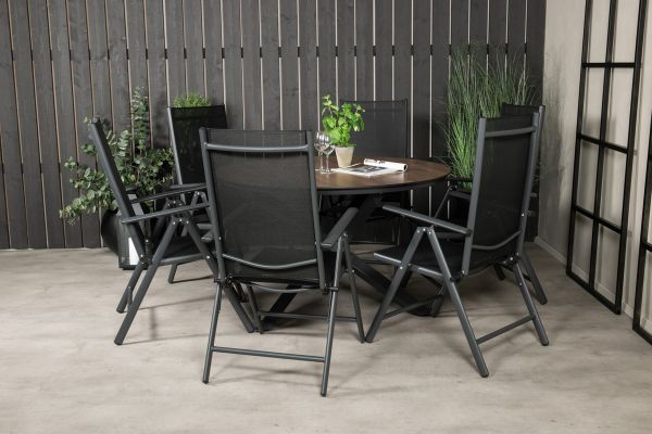 Imagine Masa de dining rotunda Llama 120 - Alu negru / HPL maro - Scaun Break 5: poziție - Negru / Negru 6