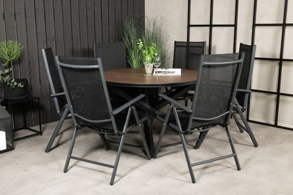 Imagine Masa de dining rotunda Llama 120 - Alu negru / HPL maro - Scaun Break 5: poziție - Negru / Negru 6