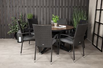 Imagine Masa de dining rotunda Llama 120 - Alu Negru / HPL Maro - Scaun Anna - Negru 6