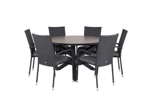 Imagine Masa de dining rotunda Llama 120 - Alu Negru / HPL Maro - Scaun Anna - Negru 6