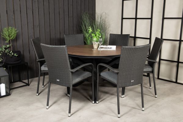 Imagine Masa de dining rotunda Llama 120 - Alu Negru / HPL Maro - Scaun Anna - Negru 6