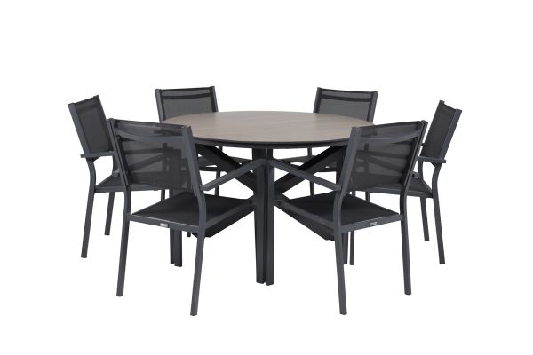 Imagine Masa de Dining rotunda Llama 120 - Alu Negru / HPL Maro - Scaun Stivuitor Copacabana - Negru/Negru 6