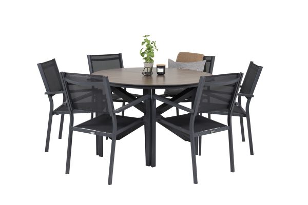 Imagine Masa de Dining rotunda Llama 120 - Alu Negru / HPL Maro - Scaun Stivuitor Copacabana - Negru/Negru 6