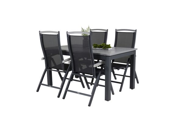 Imagine Masă de dining Albany - 152/210 - Negru/Gri - Scaun Albany 5 poziții - Negru/Negru 4