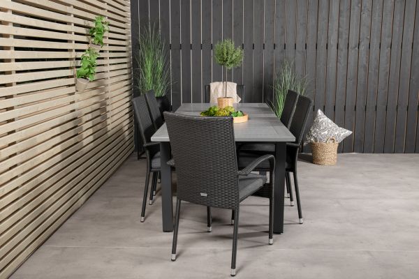 Imagine Masa de dining Albany 152/210*90 - Aluminiu negru / Aintwood gri + Scaun cu brate Anna (empilabil) - Negru_6