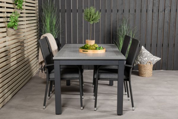 Imagine Masa de dining extensibila Albany 152/210*90 - Alu Negru / Lemn Aintwood Gri + Scaun de brat Anna (pliabil) - Negru_4