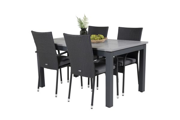 Imagine Masa de dining extensibila Albany 152/210*90 - Alu Negru / Lemn Aintwood Gri + Scaun de brat Anna (pliabil) - Negru_4