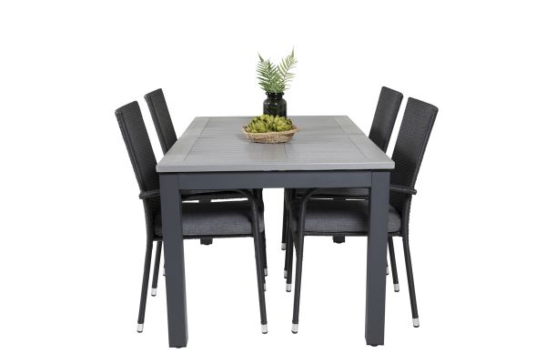 Imagine Masa de dining extensibila Albany 152/210*90 - Alu Negru / Lemn Aintwood Gri + Scaun de brat Anna (pliabil) - Negru_4