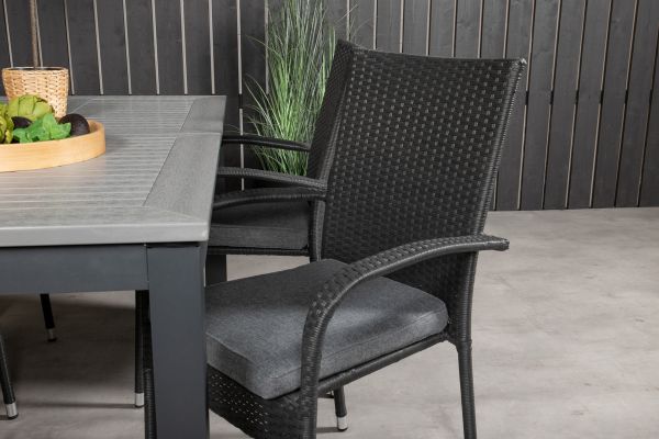 Imagine Masa de dining extensibila Albany 152/210*90 - Alu Negru / Lemn Aintwood Gri + Scaun de brat Anna (pliabil) - Negru_4