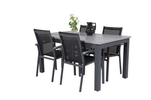 Imagine Masa de dining Albany 152/210*90 - Alu negru / Aintwood gri + Scaun cu brate Parma (stac