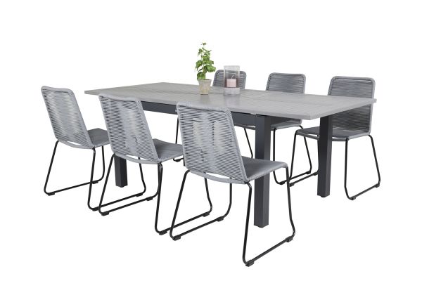 Imagine Masa de dining Albany - 152/210 - Negru/Gri - Scaun empilabil Lindos - Aluminiu negru/Sfoara gri 6