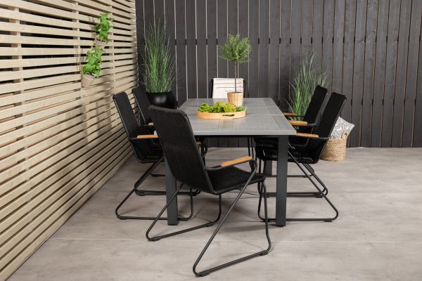 Imagine Masa Albany - 152/210 - Negru/Gri - Scaun Bois - Aluminiu Negru / Sfoara Neagra / Acacia