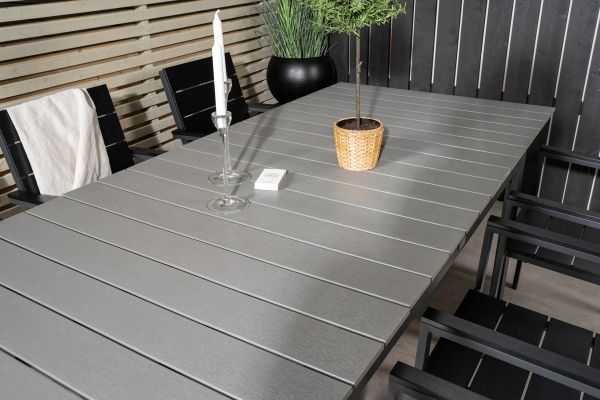 Imagine Masa de dining Levels 160/240*90 - Aluminiu negru / Aintwood gri + Scaun de dining Levels (pliabil) - Aluminiu negru / Aintwood negru_6