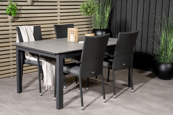 Imagine Niveluri Dining Table 160/240*90 - Aluminiu Negru / Lemn Aintwood Gri + Scaun de braț Anna (empilabil) - Negru_4