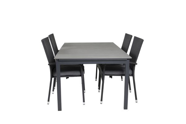 Imagine Niveluri Dining Table 160/240*90 - Aluminiu Negru / Lemn Aintwood Gri + Scaun de braț Anna (empilabil) - Negru_4