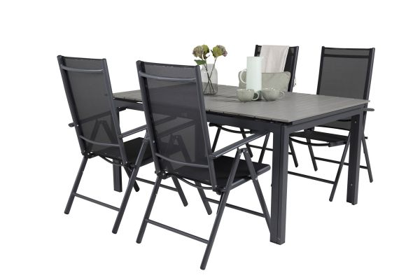 Imagine Masa de dining Levels 160/240*90 - Aluminiu Negru / Lemn Gri Aintwood + 5 scaune pentru dining in serie Break