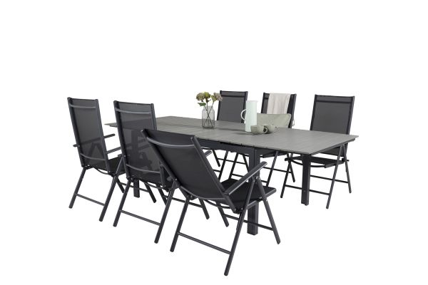 Imagine Masa de dining Levels 160/240*90 - Aluminiu negru / Aintwood gri + 5 scaune Break - Aluminiu negru / Textilene negru