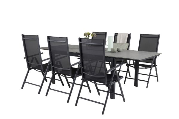 Imagine Masa de dining Levels 160/240*90 - Aluminiu negru / Aintwood gri + 5 scaune Break - Aluminiu negru / Textilene negru