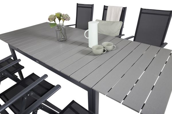 Imagine Masa de dining Levels 160/240*90 - Aluminiu negru / Aintwood gri + 5 scaune Break - Aluminiu negru / Textilene negru