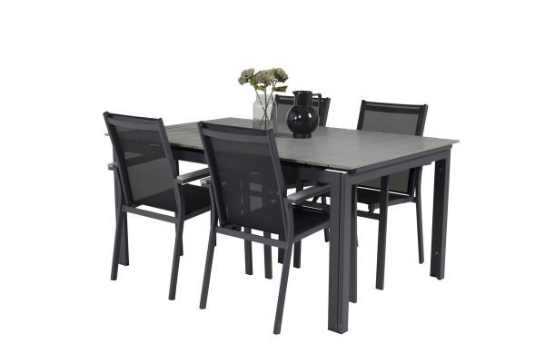 Imagine Masa de dining Levels 160/240*90 - Aluminiu negru / Aintwood gri + Scaun cu brate Parma (sta