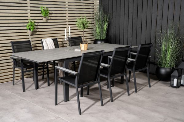 Imagine Masa de dining Levels 160/240*90 - Aluminiu negru / Aintwood gri + Scaun de brate Parma (sta