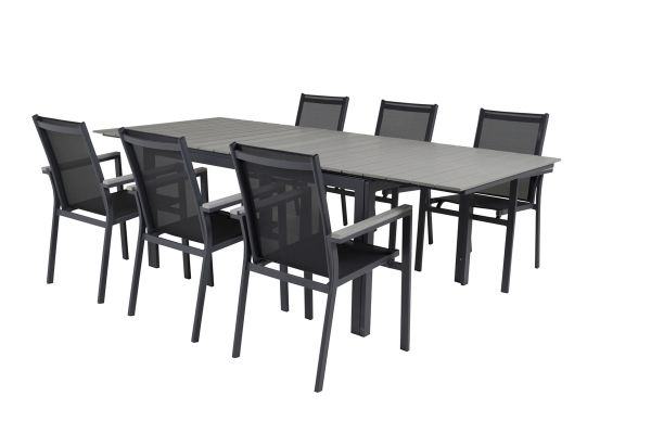 Imagine Masa de dining Levels 160/240*90 - Aluminiu negru / Aintwood gri + Scaun de brate Parma (sta